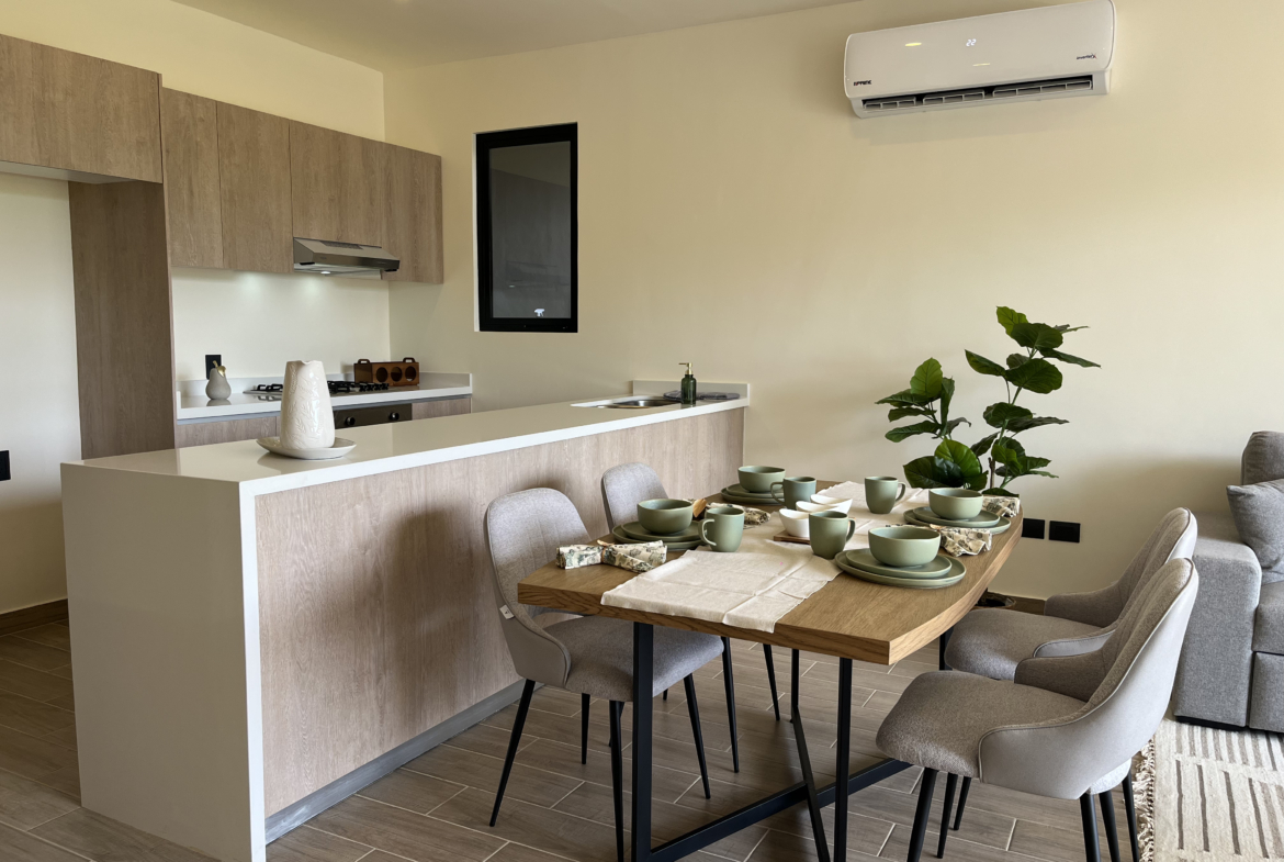 Cocina completa deptartamentos KOA Towers Cancun